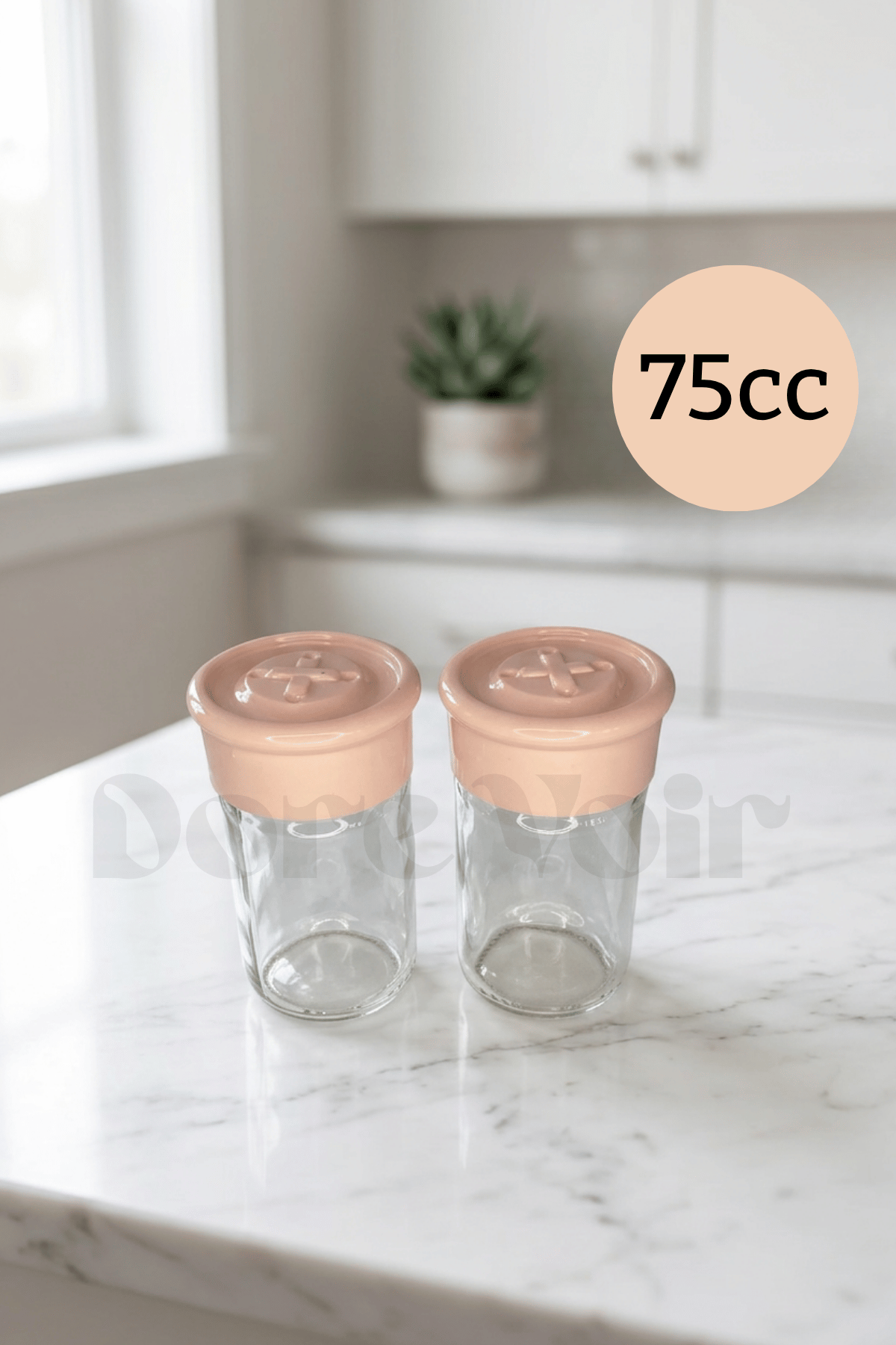 2 Adet Cam Tuzluk Plastik Kapaklı - 75 CC/ Pembe