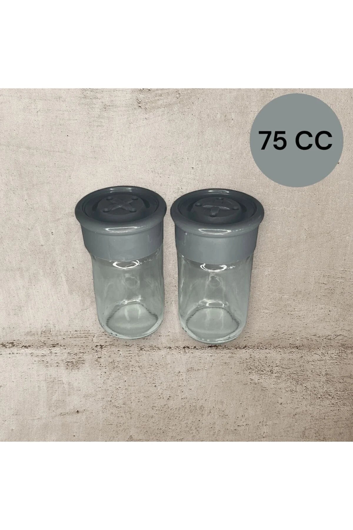 2 Adet Cam Tuzluk Plastik Kapaklı - 75 CC/ Gri