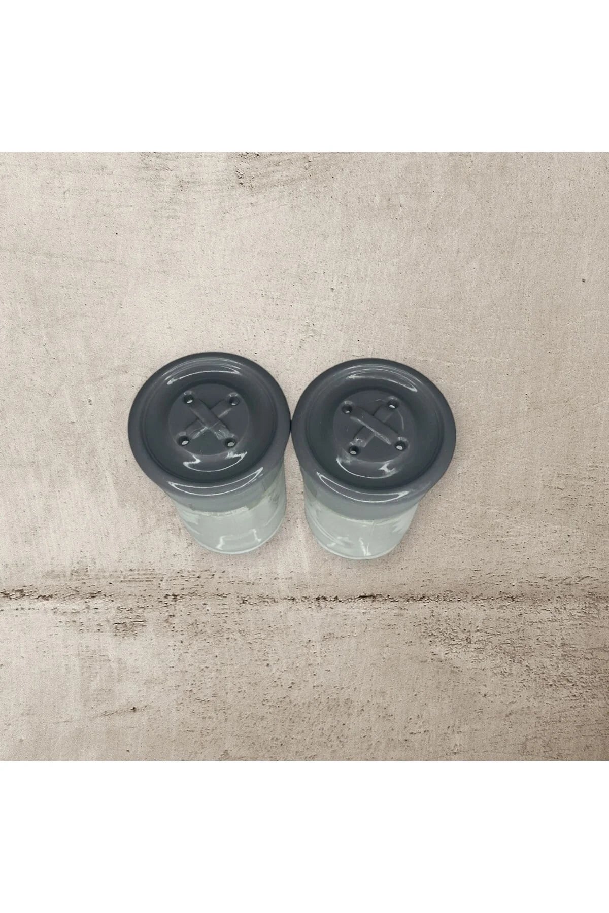 2 Adet Cam Tuzluk Plastik Kapaklı - 75 CC/ Gri