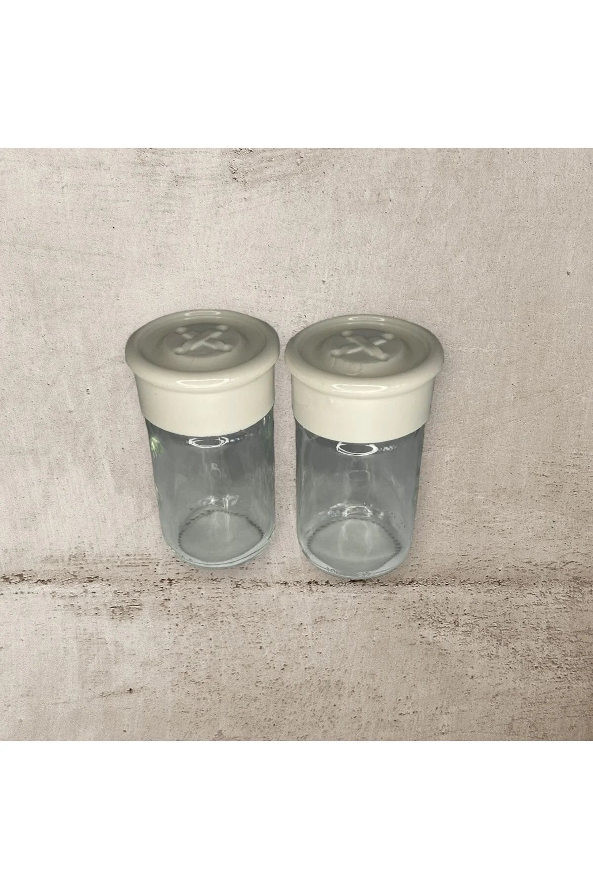 2 Adet Cam Tuzluk Plastik Kapaklı - 75 CC/ Beyaz