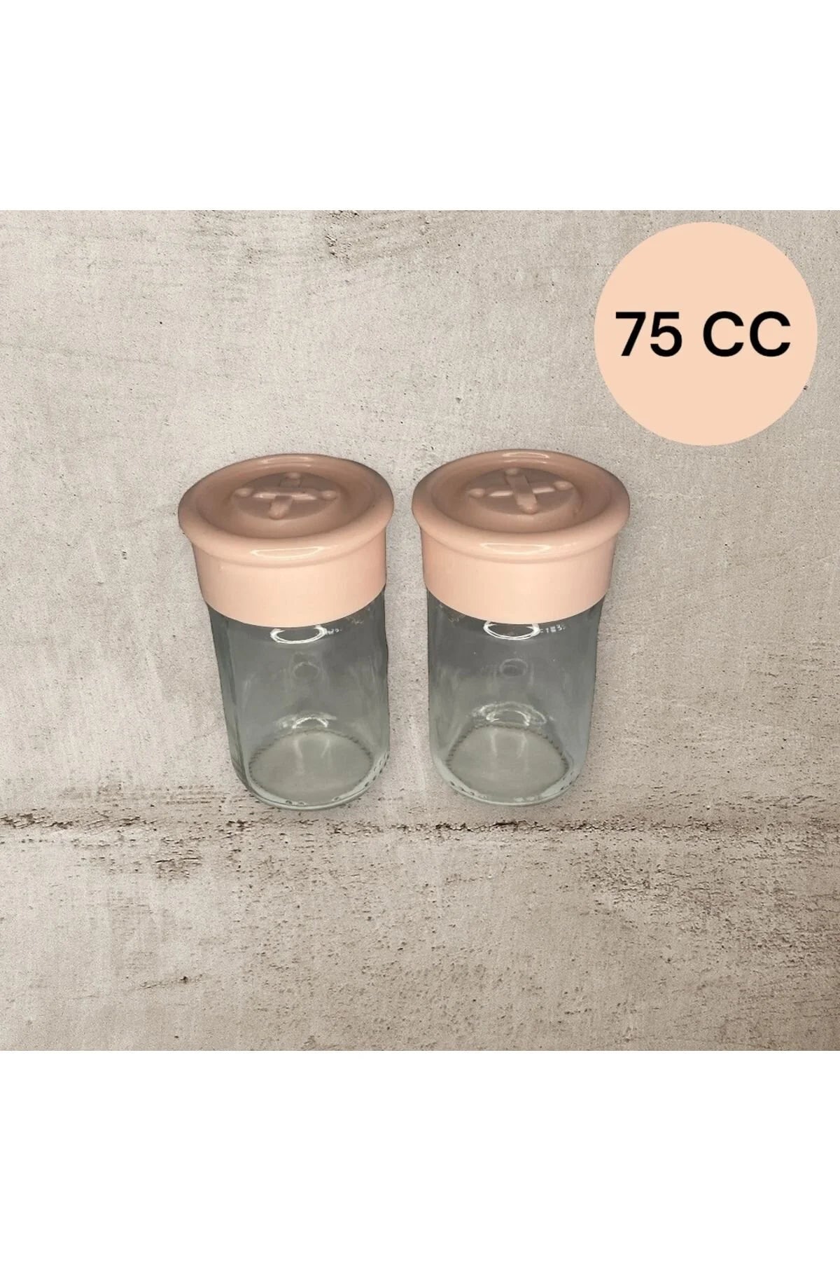 2 Adet Cam Tuzluk Plastik Kapaklı - 75 CC/ Pembe