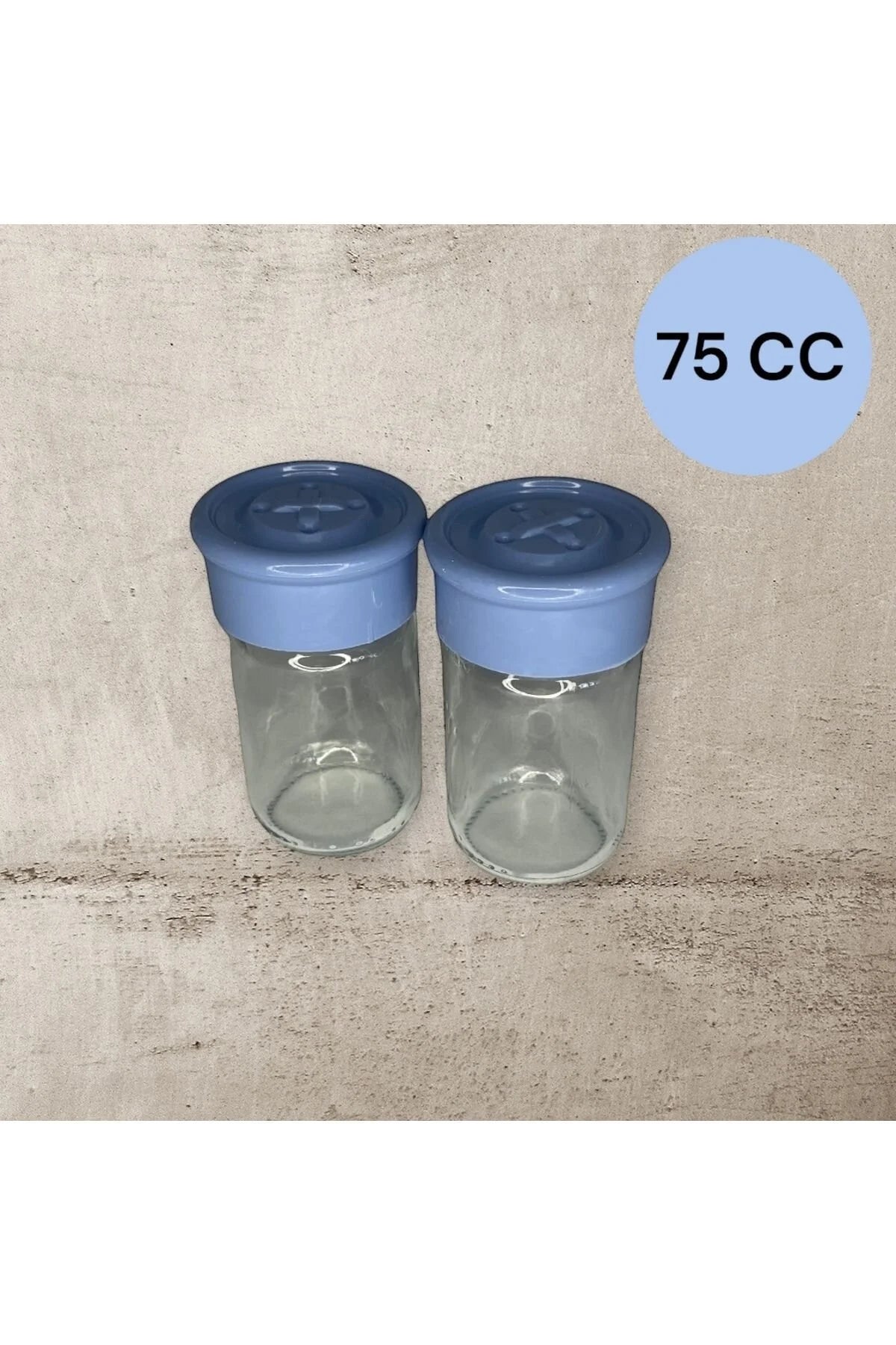 2 Adet Cam Tuzluk Plastik Kapaklı - 75 CC/ Mavi