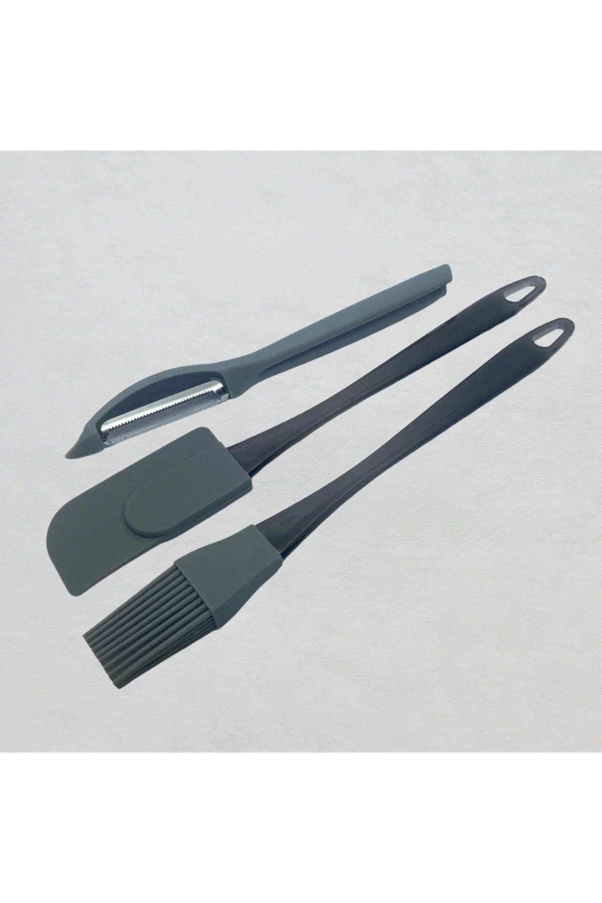 3 Lü Set Soyacak/Yumurta Fırçası/ Sıyırma Spatulası- Gri Renkli