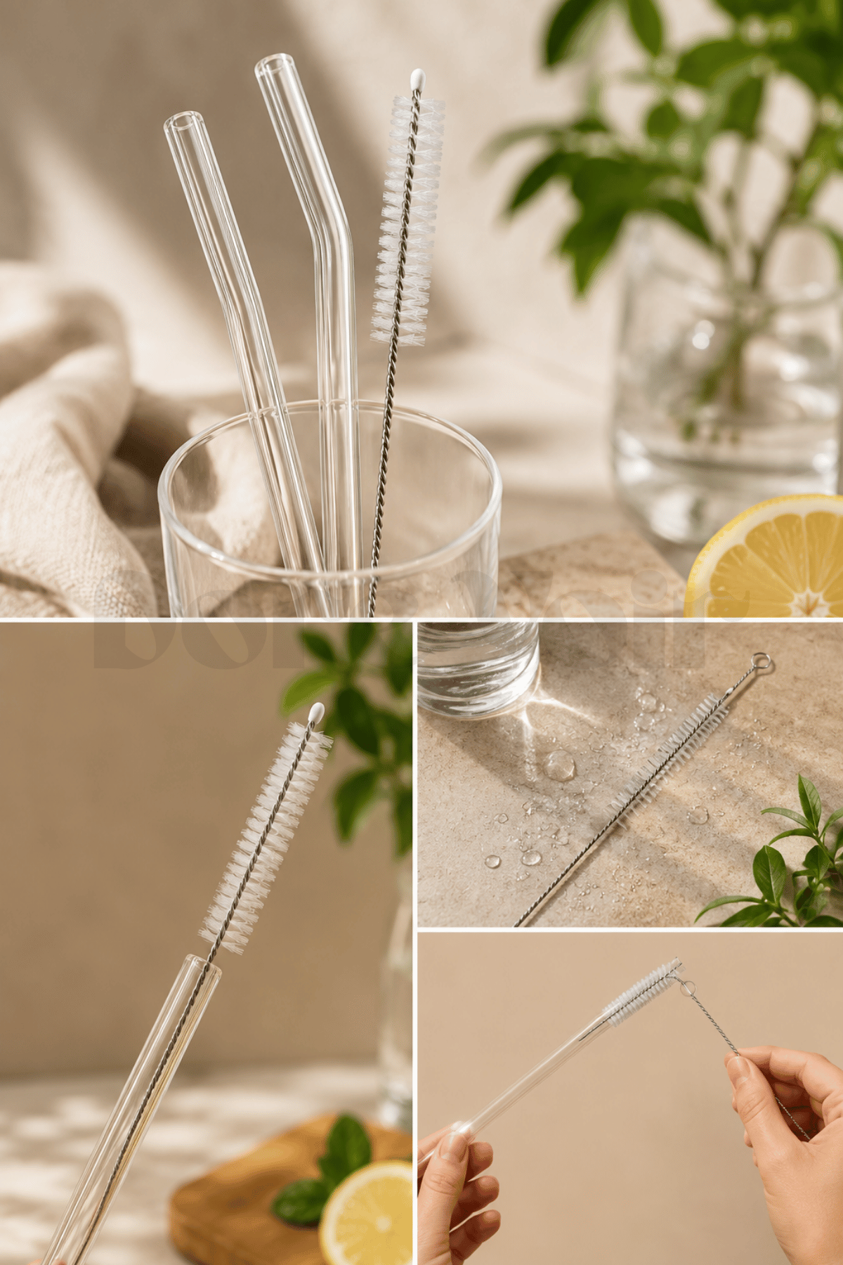 2 Adet Cam Pipet ve 1 Adet Temizleme Fırçası- Eğimli Model