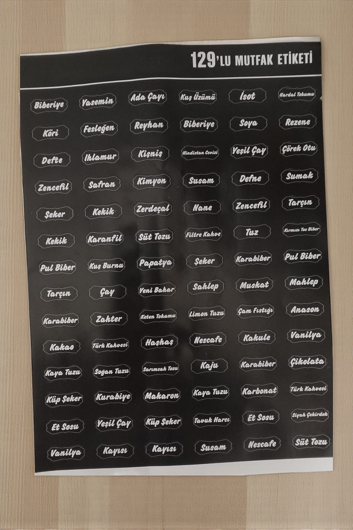 Suya Dayanıklı 129’lu Mutfak Etiketi