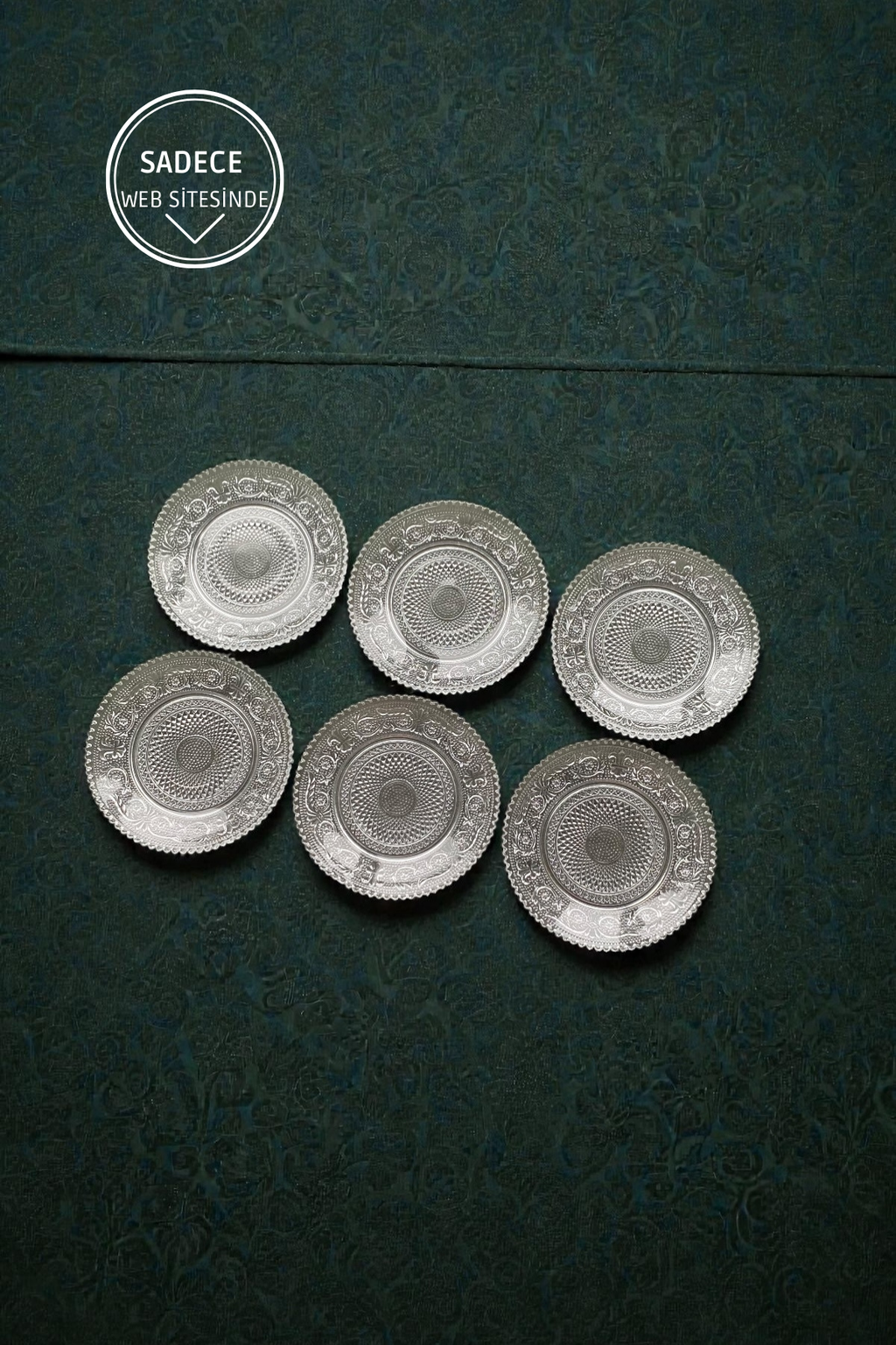 6 Adet Cam Desenli Servis Tatlı Tabağı- Çap 13,5 CM