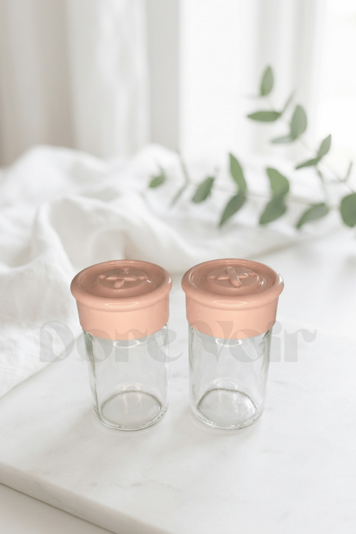 2 Adet Cam Tuzluk Plastik Kapaklı - 75 CC/ Pembe
