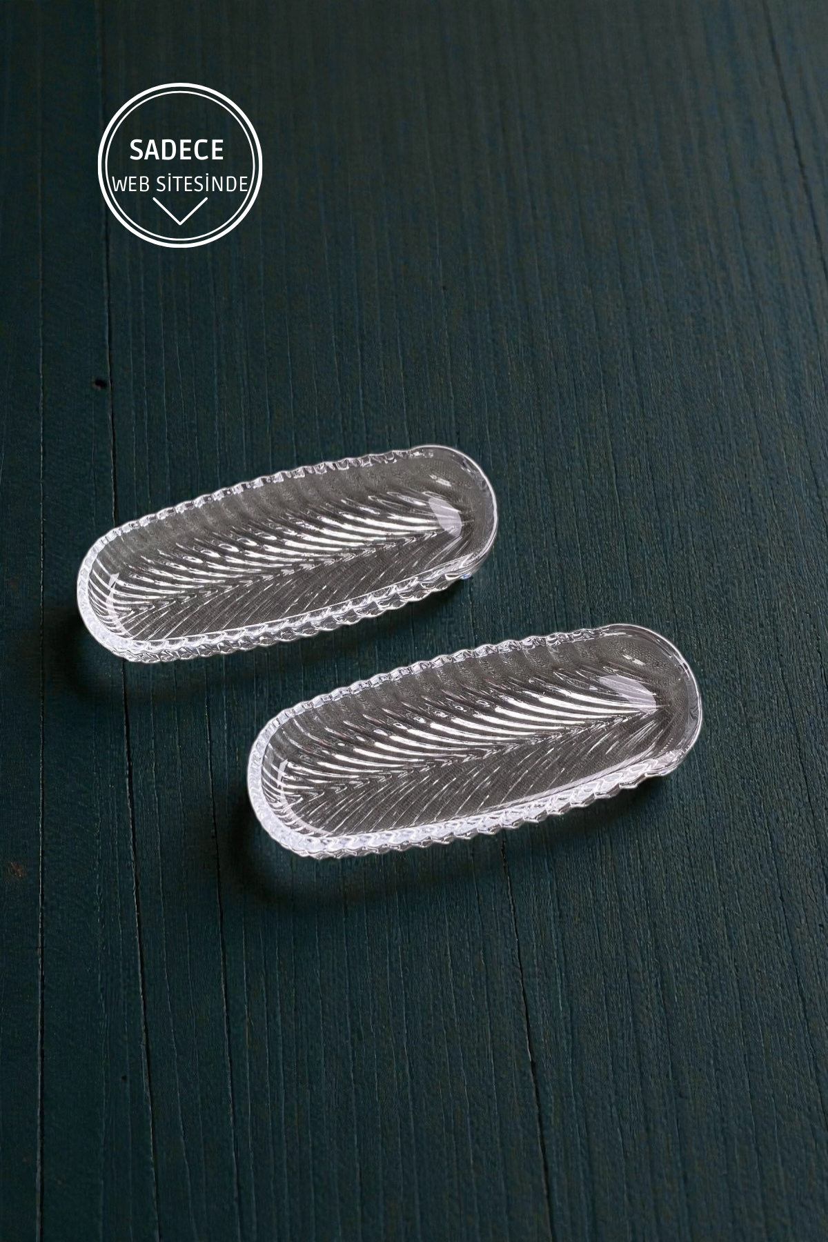 2 Adet Oval Cam Sunum Tabağı-13 CM