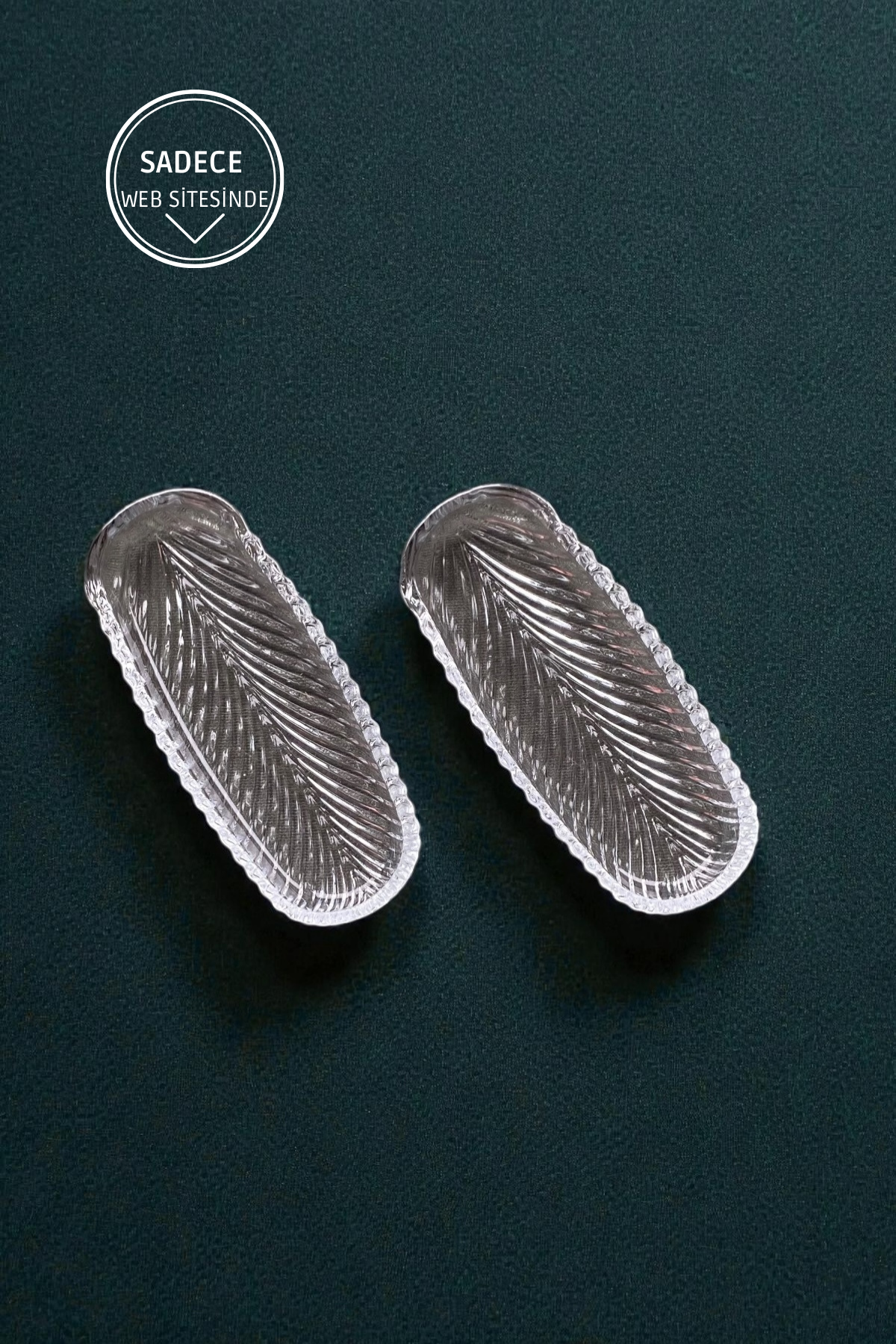 2 Adet Oval Cam Sunum Tabağı-13 CM