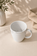 Beyaz Porselen Çizgili Kupa-280 ML ( Kullanımı etkilemeyecek defolar olabilir)