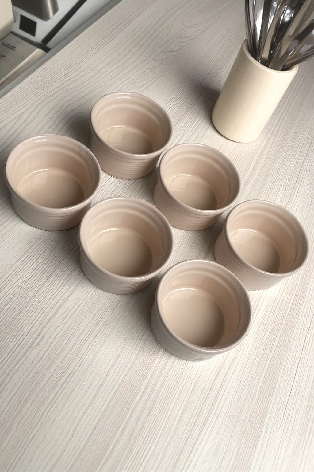 6 Adet Seramik Sufle Kabı Beyaz Çapı 9 Cm