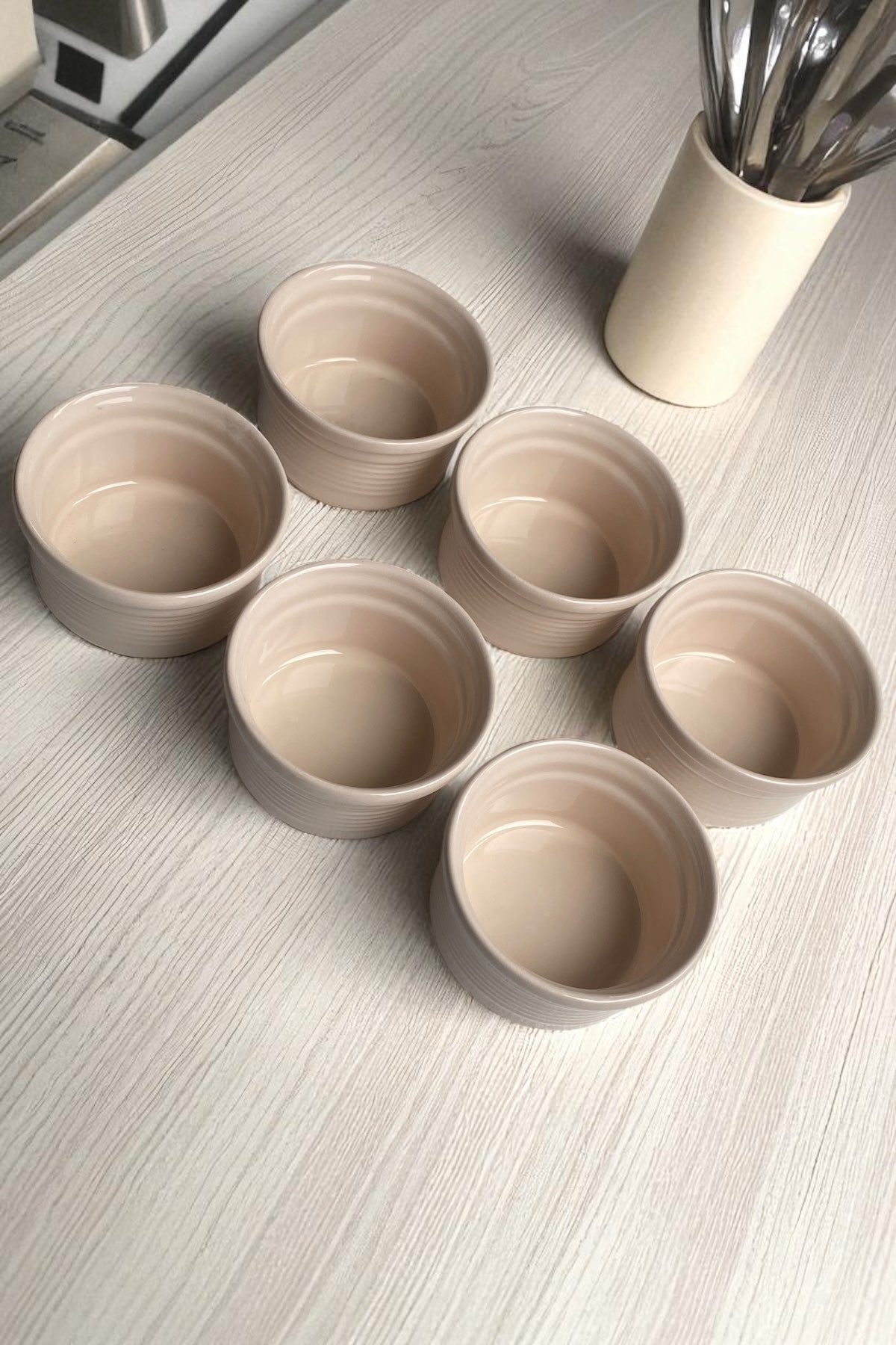 6 Adet Seramik Sufle Kabı Beyaz Çapı 9 Cm