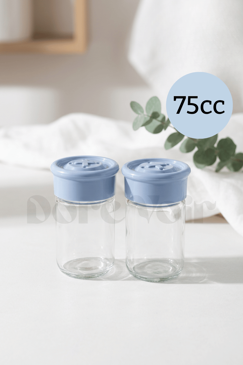2 Adet Cam Tuzluk Plastik Kapaklı - 75 CC/ Mavi
