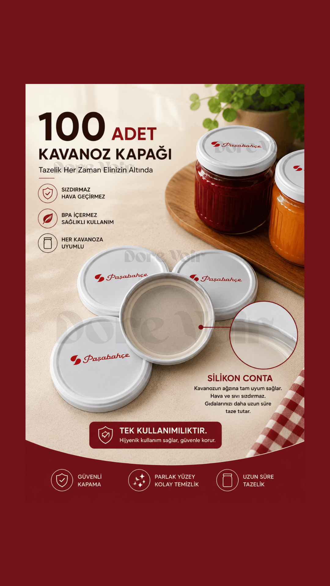 100 Adet Konserve Kavanoz Kapağı/ Silikonlu Kapak- Orijinal Üründür