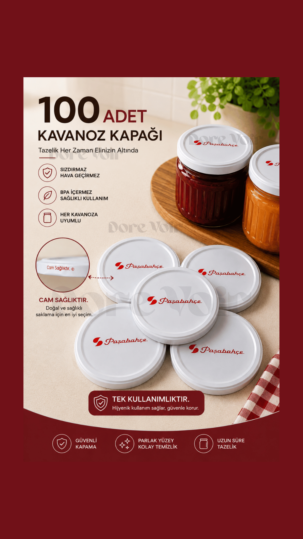 100 Adet Konserve Kavanoz Kapağı/ Silikonlu Kapak- Orijinal Üründür