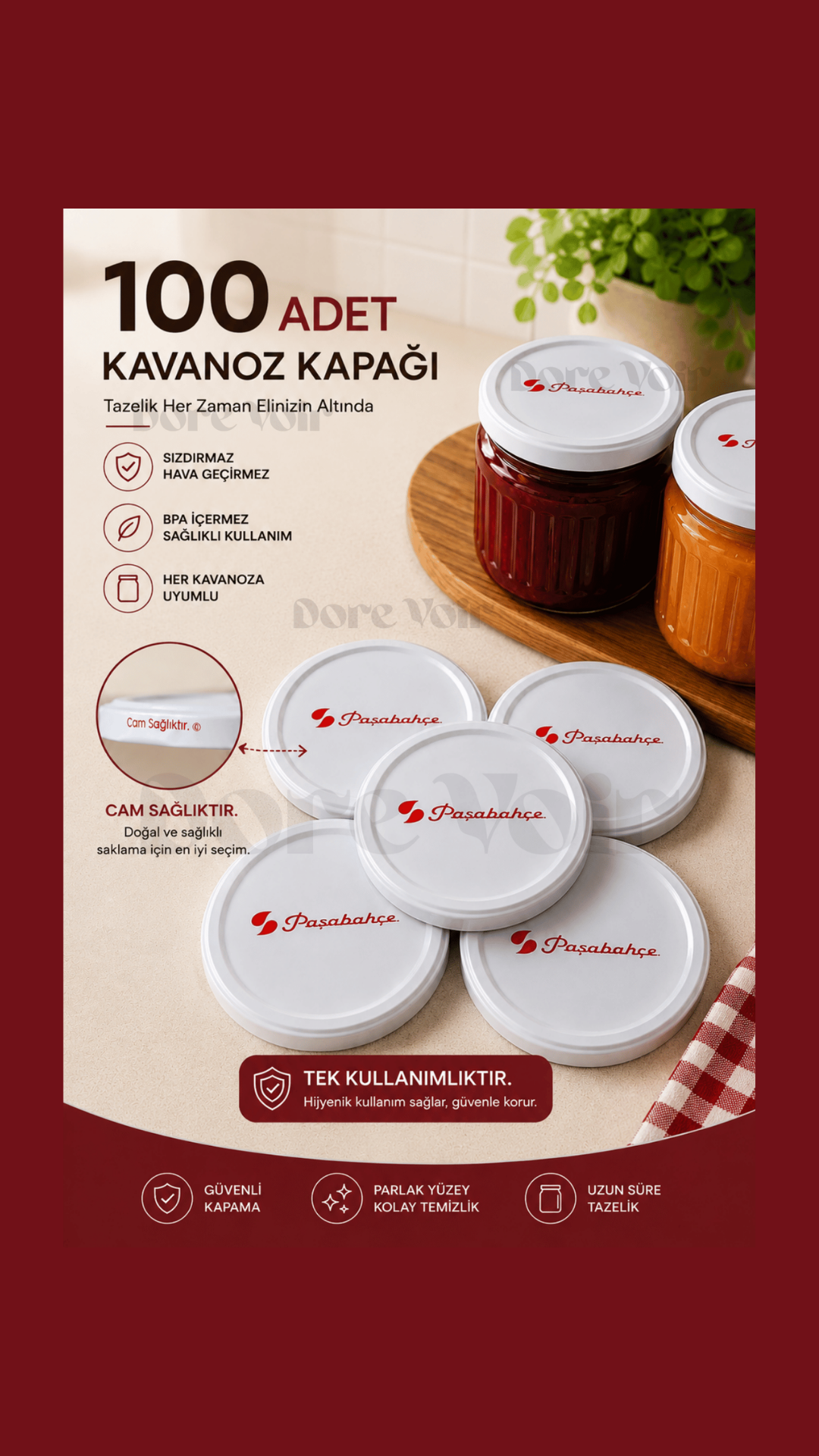 100 Adet Konserve Kavanoz Kapağı/ Silikonlu Kapak- Orijinal Üründür