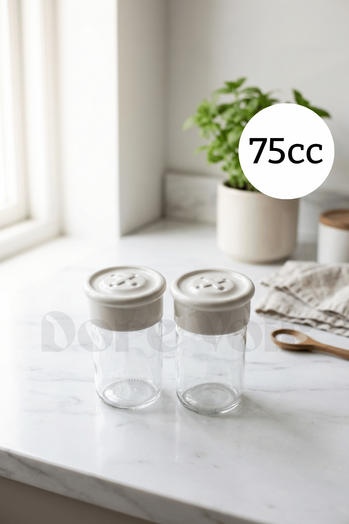 2 Adet Cam Tuzluk Plastik Kapaklı - 75 CC/ Beyaz