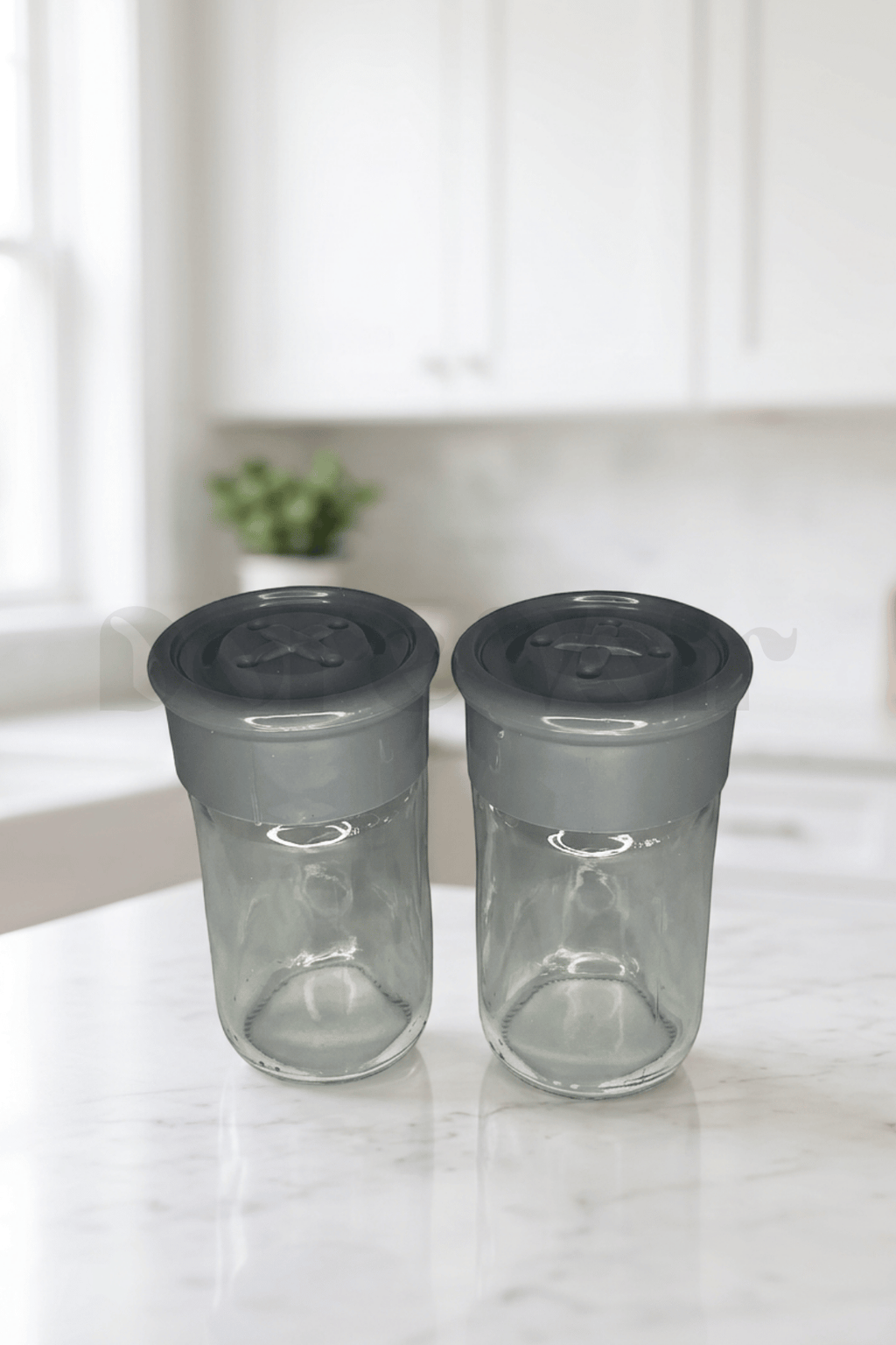 2 Adet Cam Tuzluk Plastik Kapaklı - 75 CC/ Gri