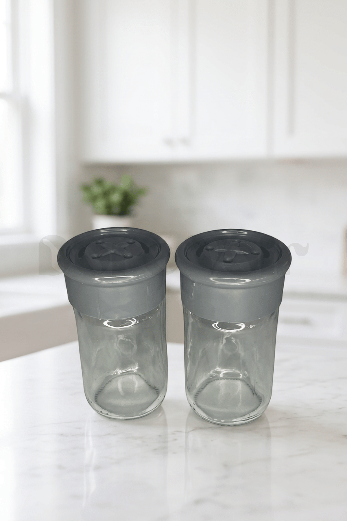 2 Adet Cam Tuzluk Plastik Kapaklı - 75 CC/ Gri