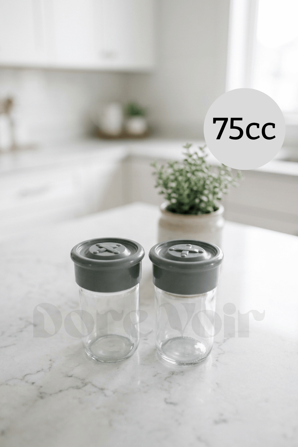 2 Adet Cam Tuzluk Plastik Kapaklı - 75 CC/ Gri