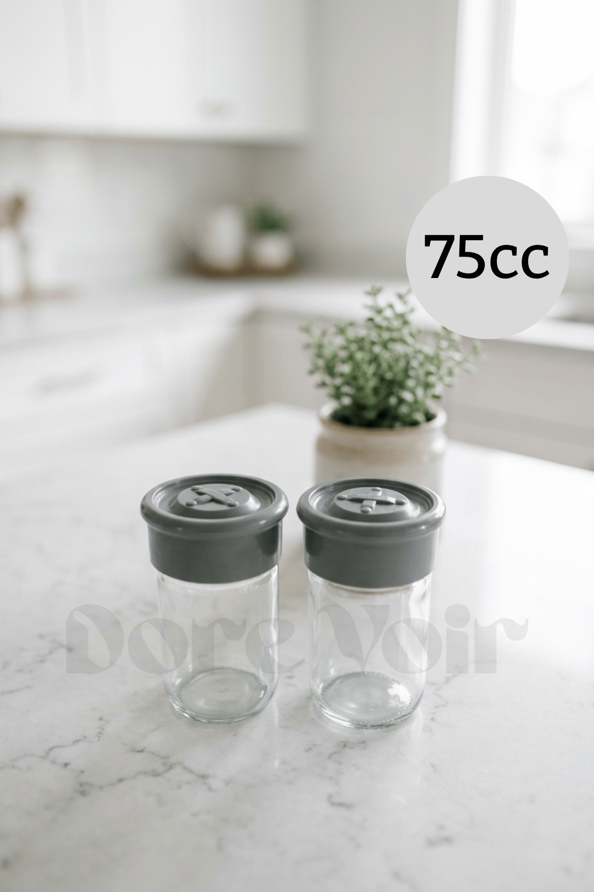 2 Adet Cam Tuzluk Plastik Kapaklı - 75 CC/ Gri
