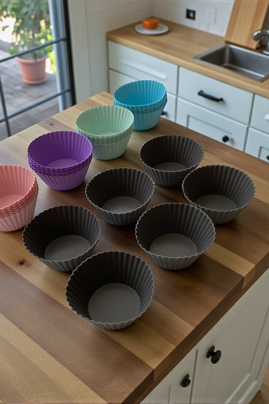 6 Adet Muffin Silikon Mini Kek Kalıbı- Çap 7 CM/Asorti Renk