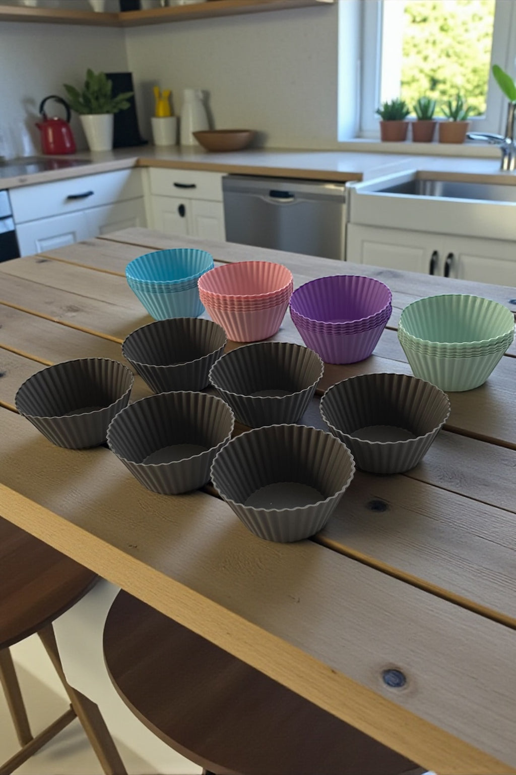 6 Adet Muffin Silikon Mini Kek Kalıbı- Çap 7 CM/Asorti Renk