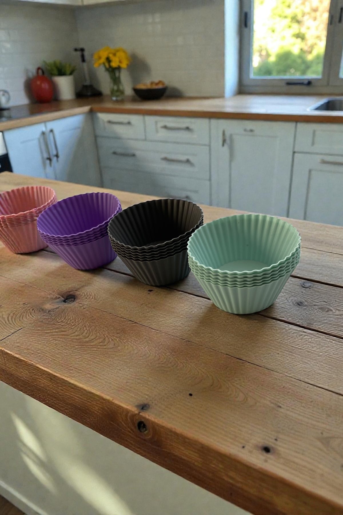 6 Adet Muffin Silikon Mini Kek Kalıbı- Çap 7 CM/Asorti Renk