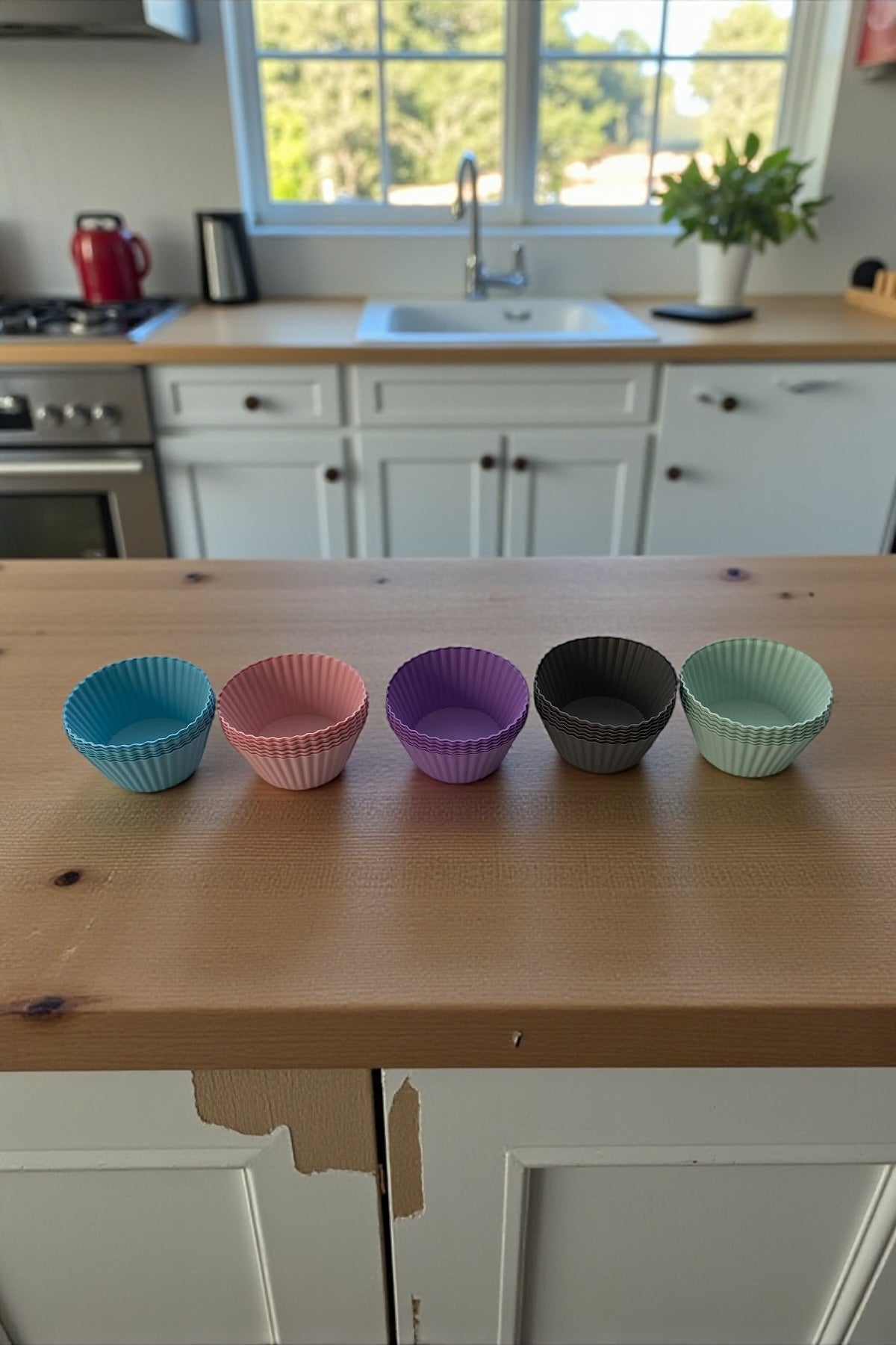 6 Adet Muffin Silikon Mini Kek Kalıbı- Çap 7 CM/Asorti Renk