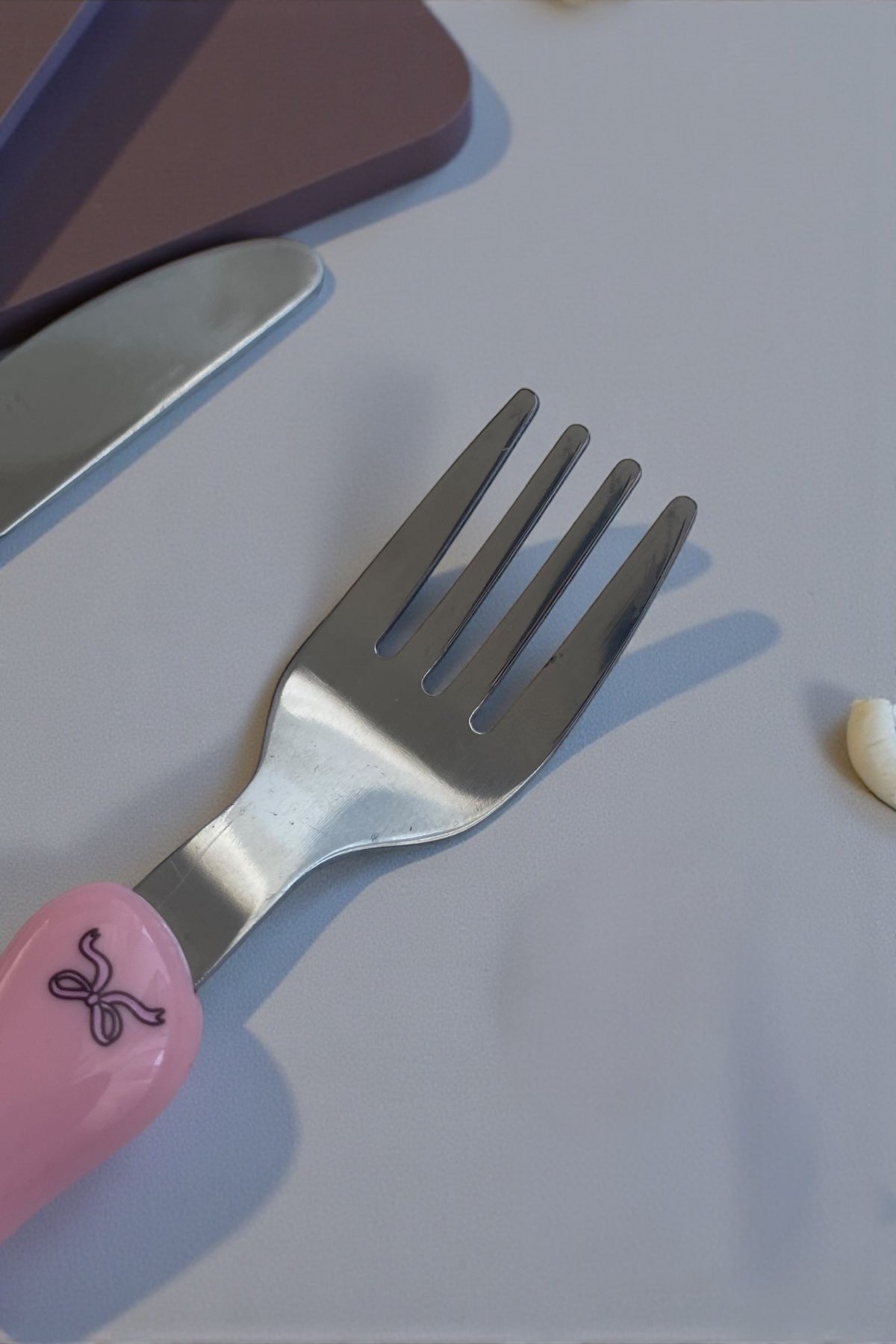 3 Parça Çocuk Çatal Kaşık Bıçak Seti Paslanmaz Çelik-Pembe Renk