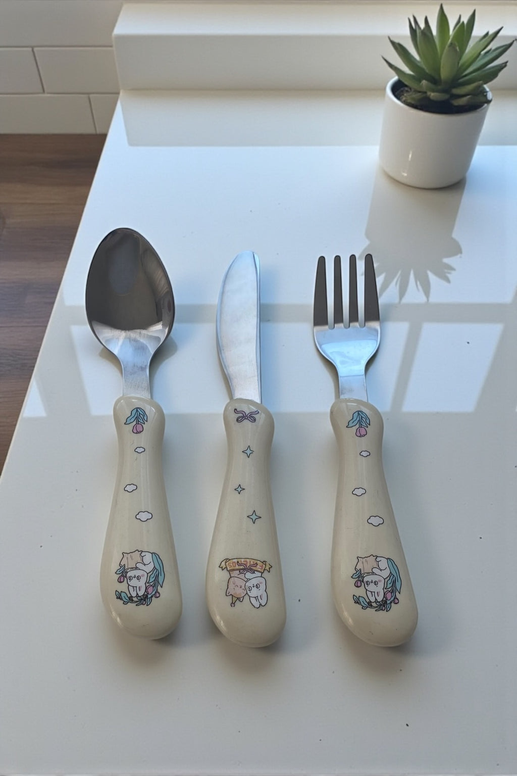 3 Parça Çocuk Çatal Kaşık Bıçak Seti Paslanmaz Çelik-Sarı Renk