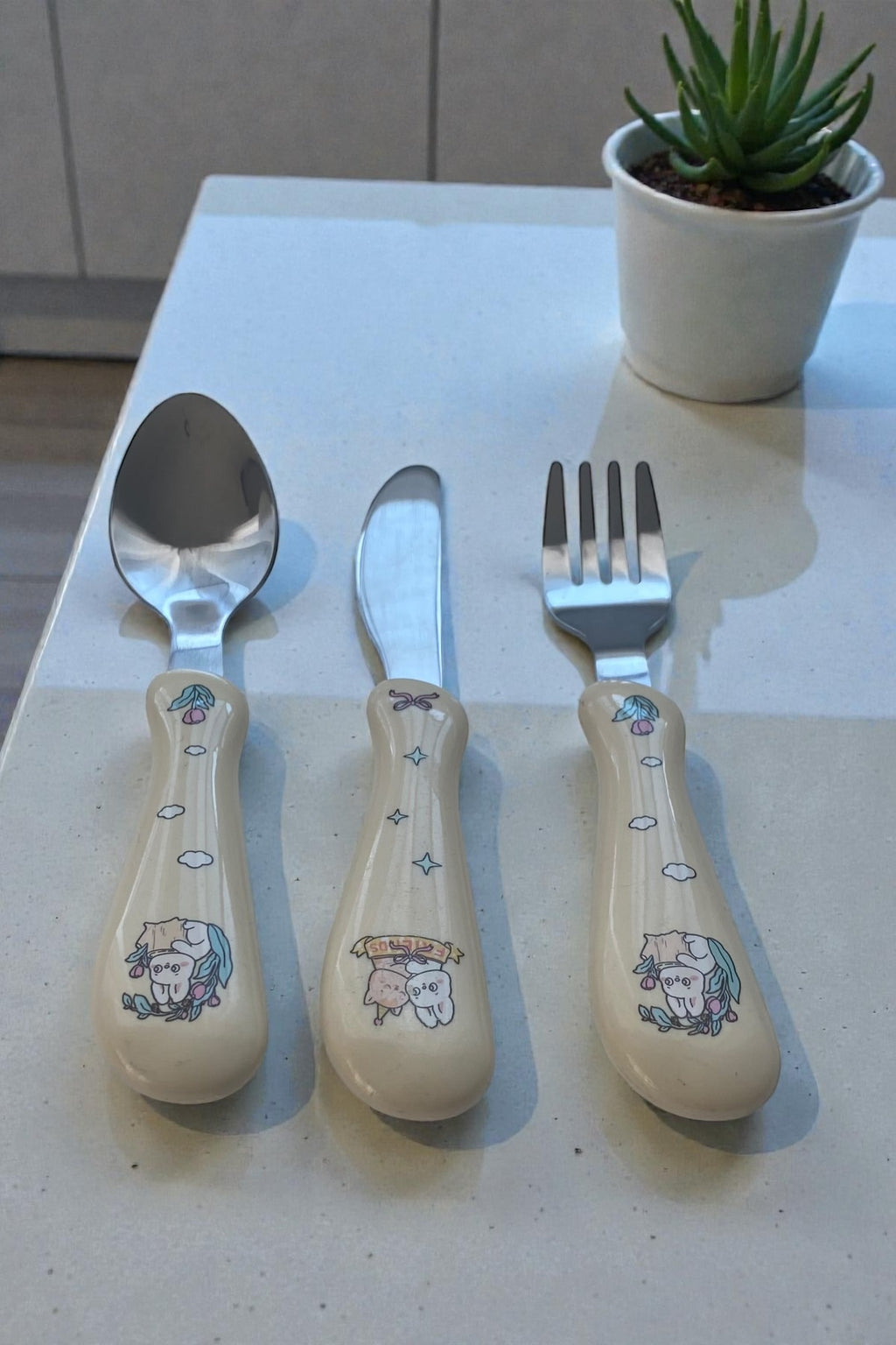 3 Parça Çocuk Çatal Kaşık Bıçak Seti Paslanmaz Çelik-Sarı Renk