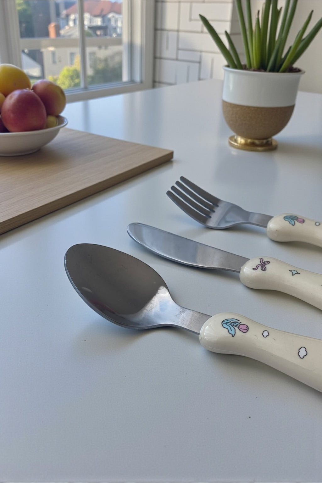 3 Parça Çocuk Çatal Kaşık Bıçak Seti Paslanmaz Çelik-Sarı Renk