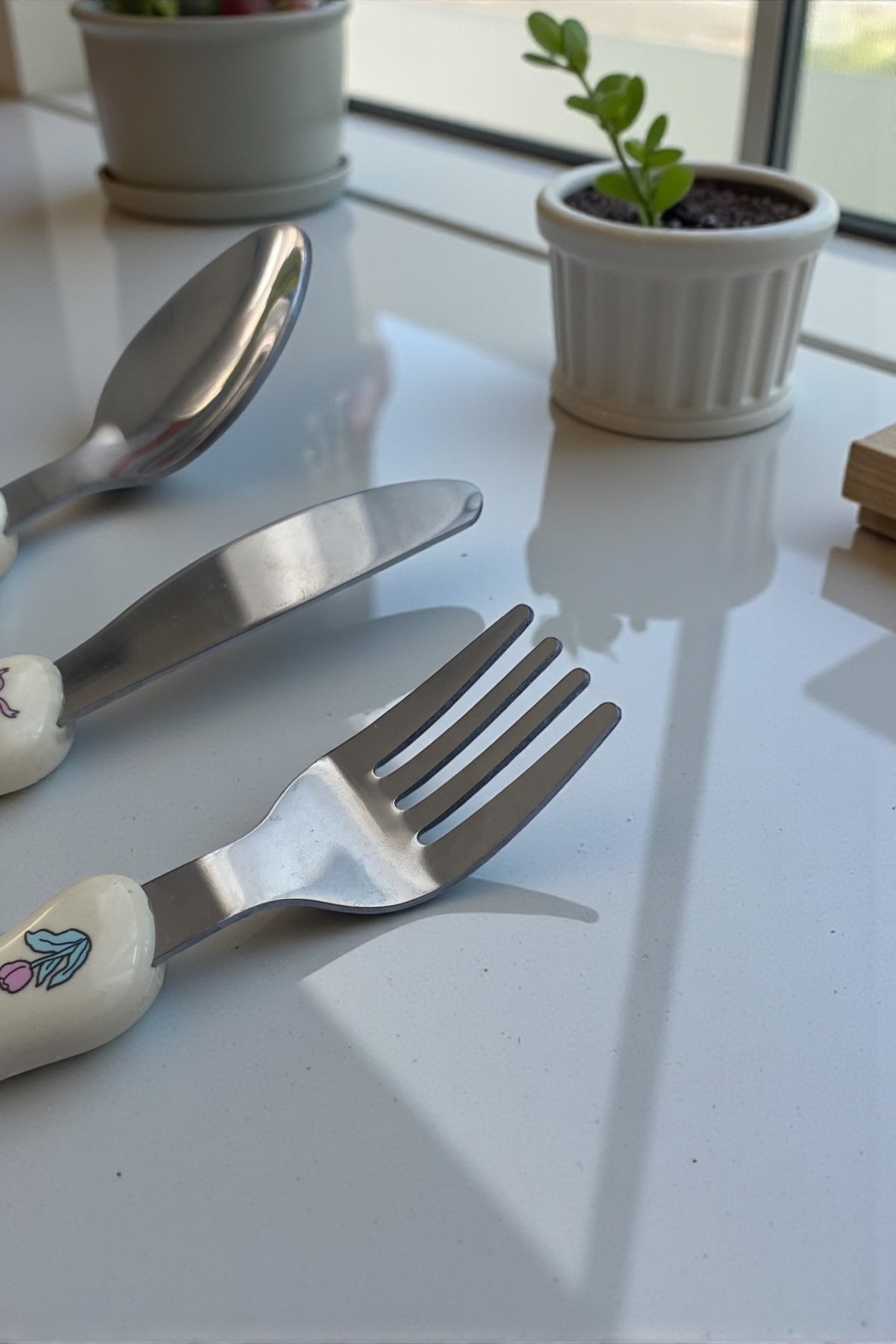 3 Parça Çocuk Çatal Kaşık Bıçak Seti Paslanmaz Çelik-Sarı Renk