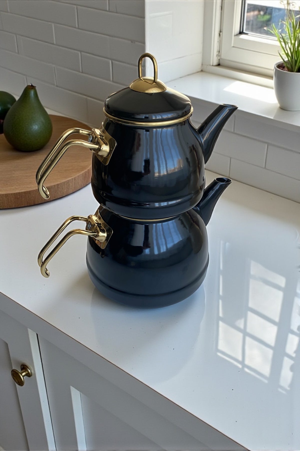 Emaye Gold Kulplu Çaydanlık-Siyah 1,4L/2,5L