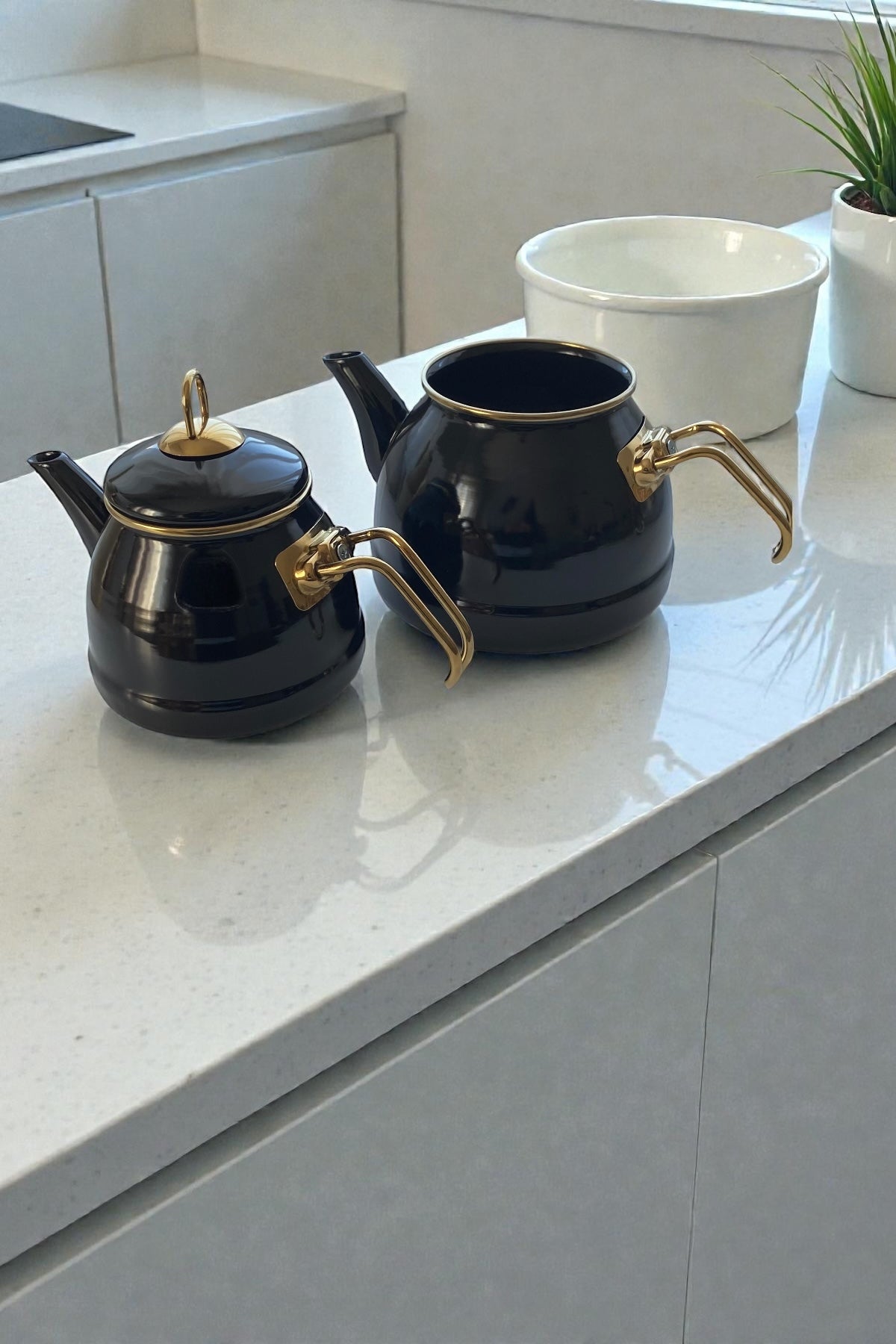 Emaye Gold Kulplu Çaydanlık-Siyah 1,4L/2,5L