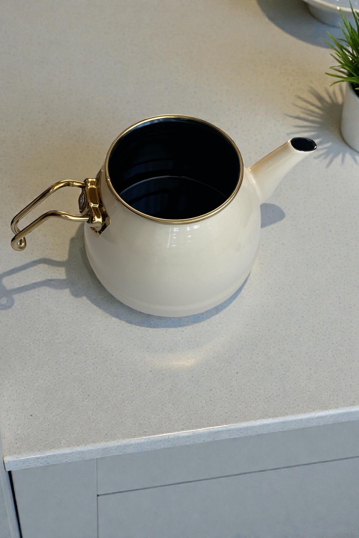 Emaye Gold Kulplu Çaydanlık-Krem Renkli 1,4L/2,5L