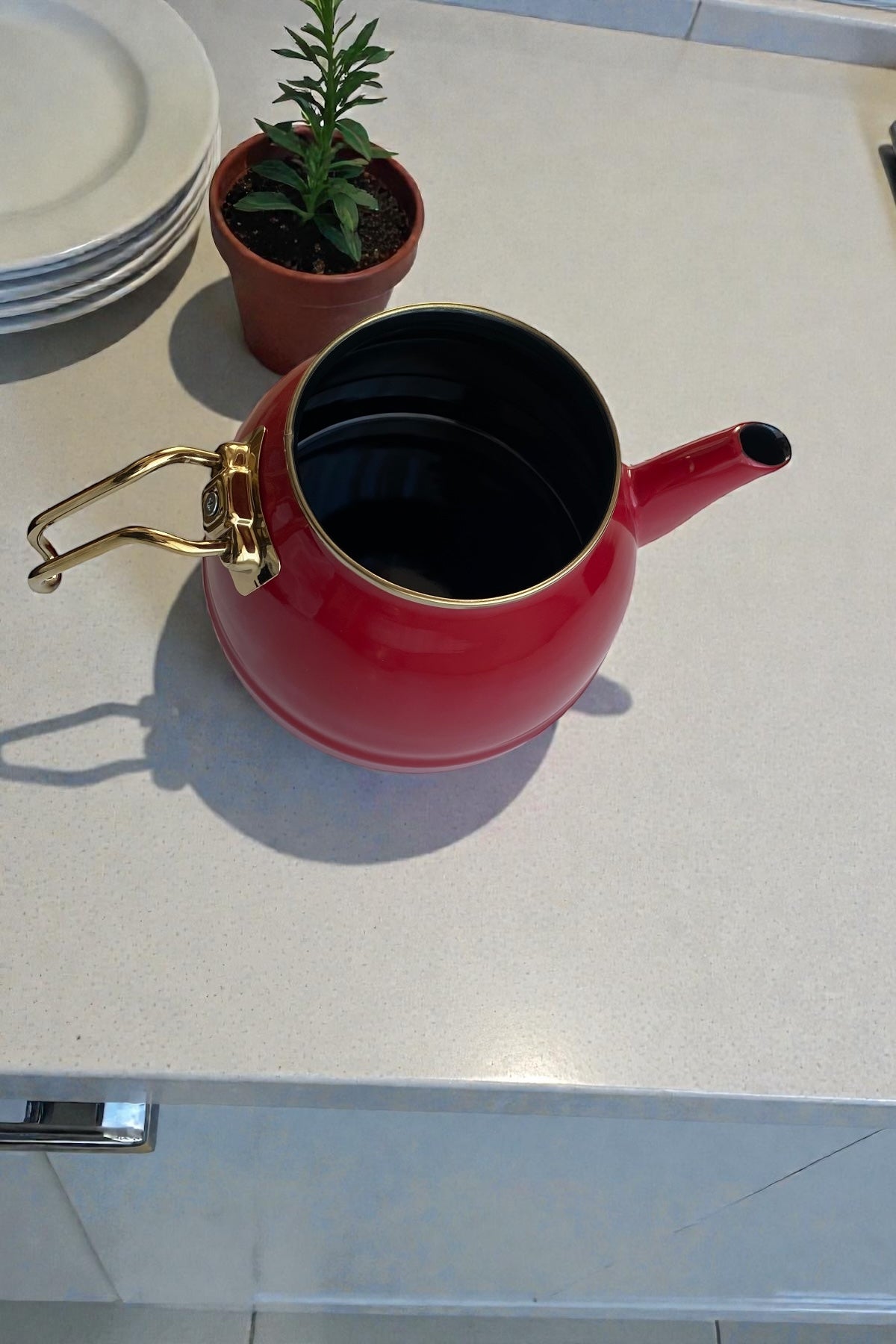 Emaye Gold Kulplu Çaydanlık-Kırmızı 1,4L/2,5L