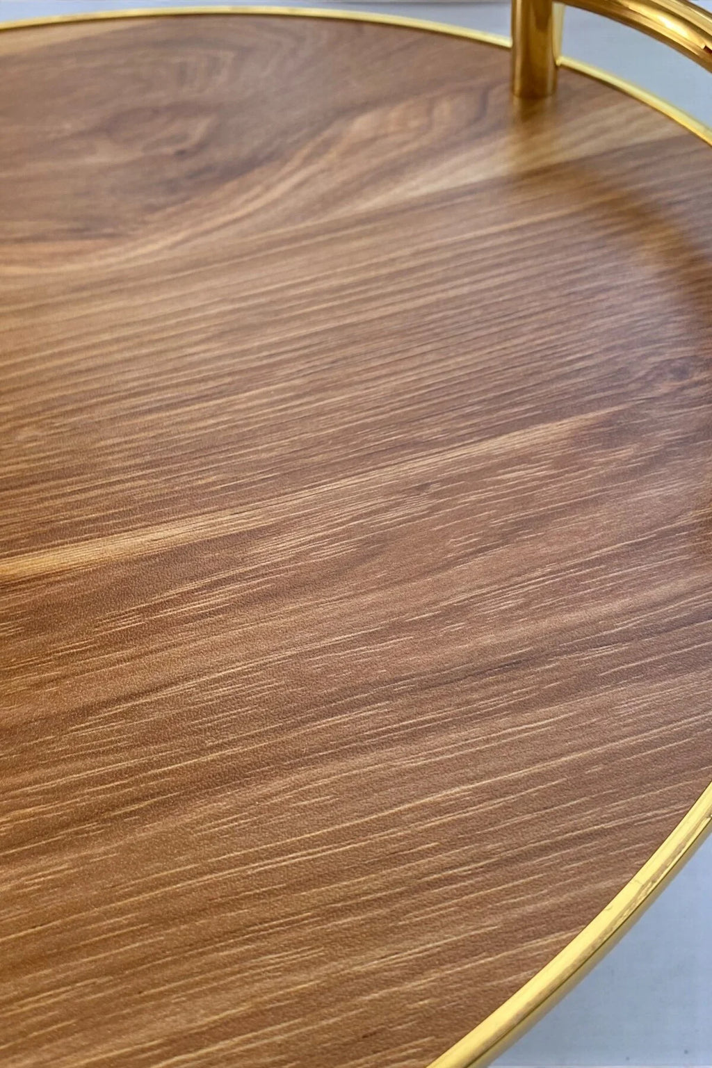 2 Boy Ahşap Gold Kulplu Tepsi Seti-Açık Kahverengi/Boy 39,5 cm ve 33,5 cm