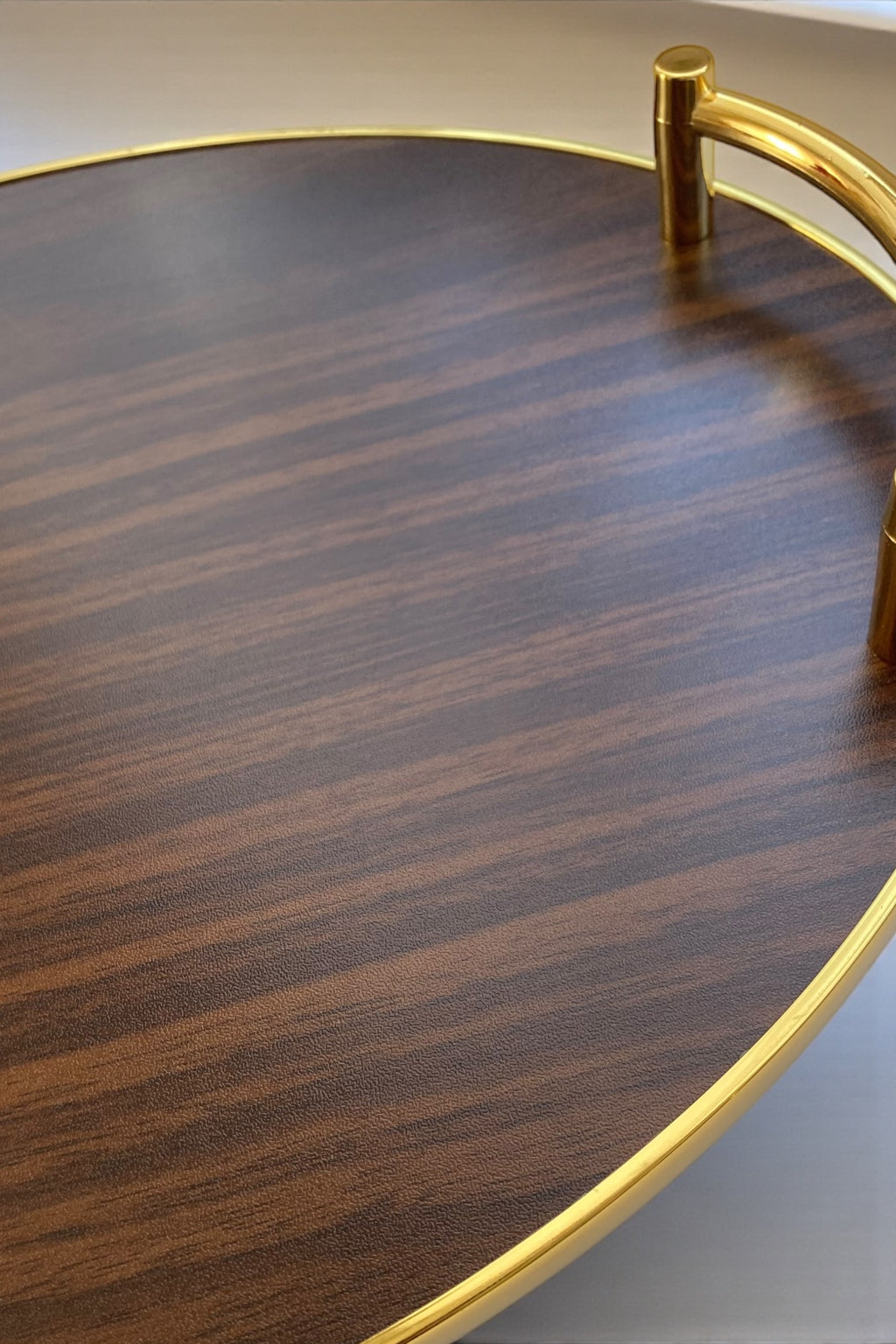 2'li Ahşap Gold Kulplu Tepsi Seti-Koyu Kahverengi 39,5/33,5 cm